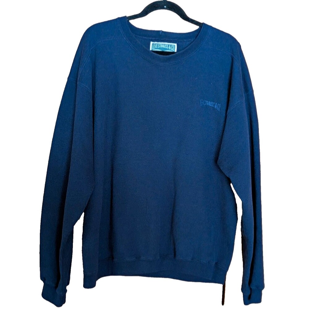 VTG 90’s Levi Strauss & Co Men's Navy Heavy Fleece Crewneck Embroidered Logo L